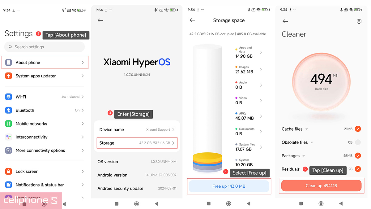 Dọn dẹp rác trong cài đặt hệ thống trên Xiaomi 256GB