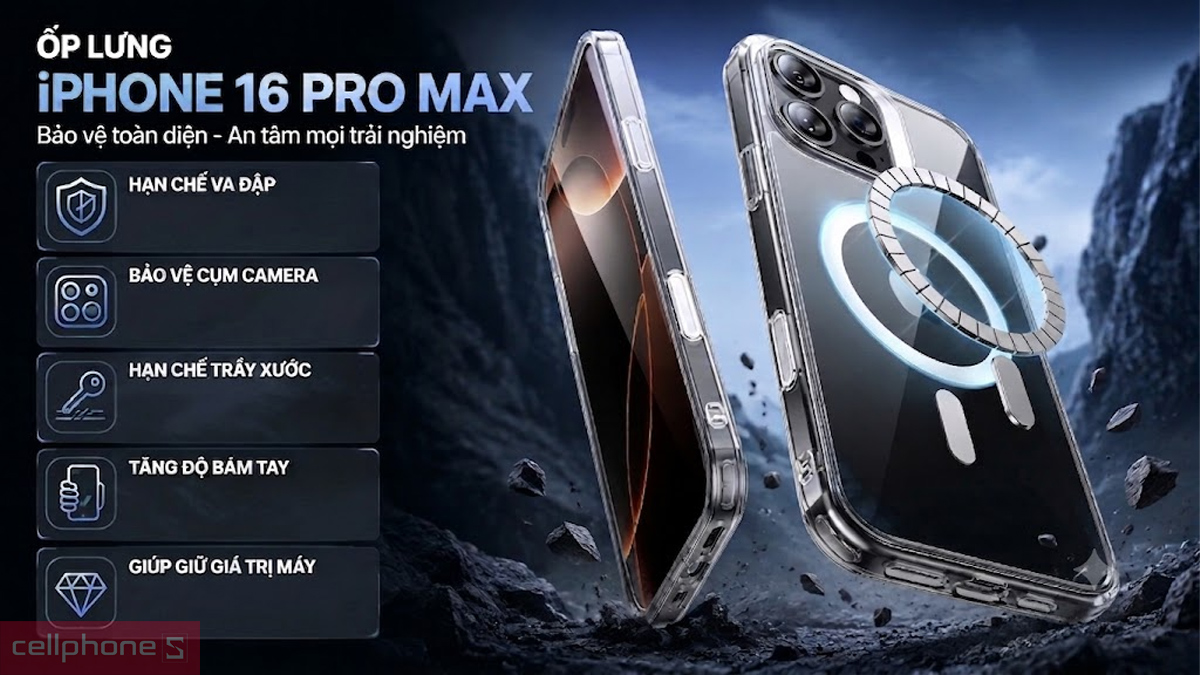 Ốp lưng iPhone 16 Pro Max giúp bảo vệ thiết bị toàn diện