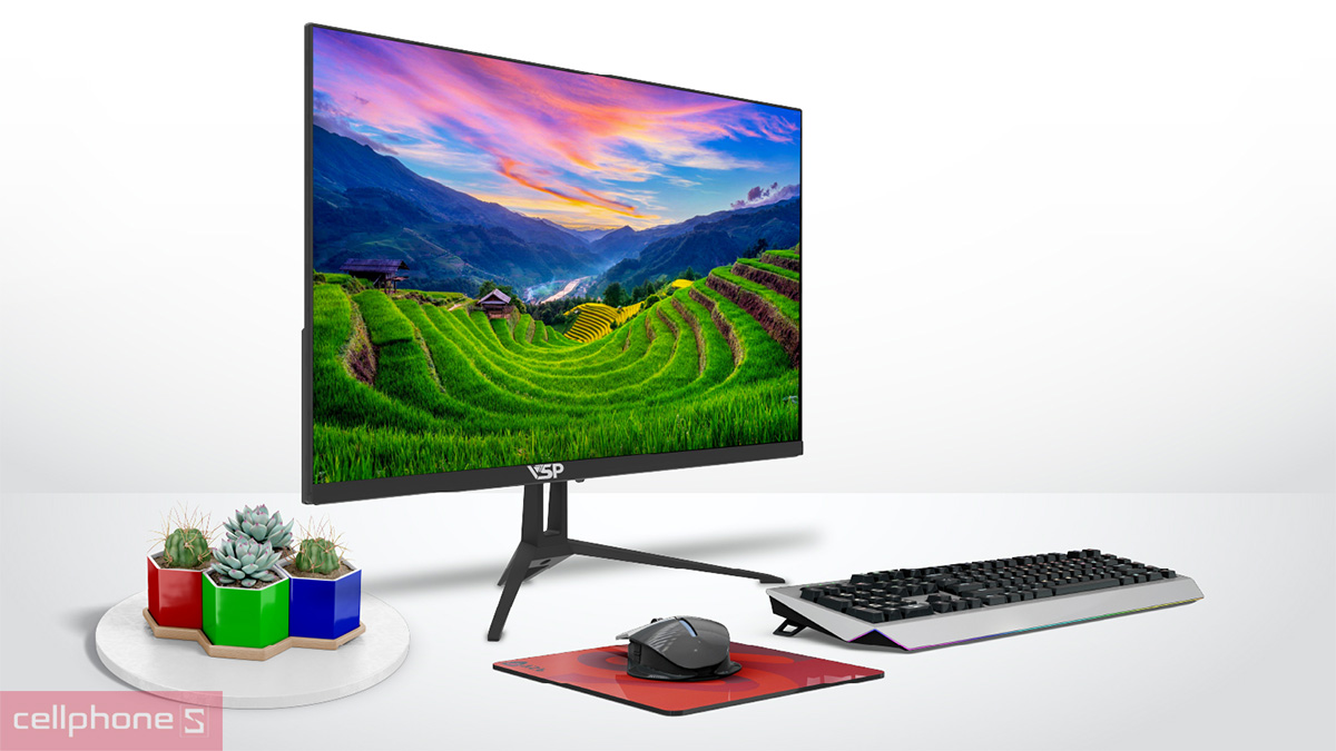 Màn hình 25 inch với chân đế nhỏ gọn giúp bàn làm việc ngăn nắp