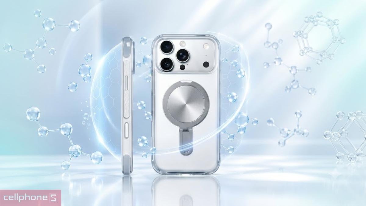 Ốp lưng iPhone 18 Pro Max17 Pro Max Mipow Airex Stand with Magsafe có lớp phủ Nano-grade AF ngăn tình trạng ố vàng khi sử dụng lâu