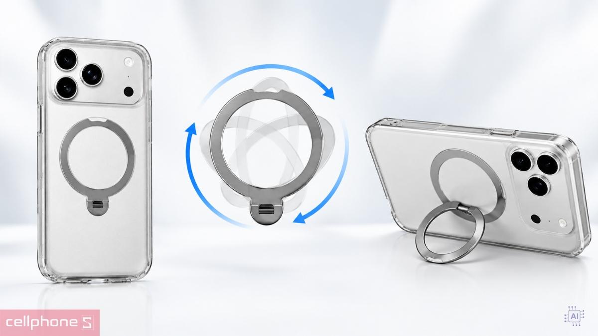 Ốp lưng iPhone 18 Pro Max17 Pro Max Mipow Airex Stand with Magsafe có vòng nhẫn phía sau giúp bạn dựng máy linh hoạt