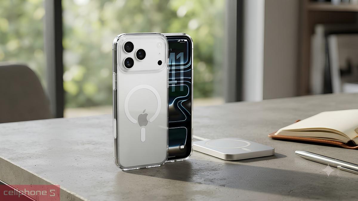 Ốp lưng iPhone 18 Pro Max17 Pro Max Mipow Button Control Tempered Glass With Magsafe Transparent dùng công nghệ laser, cắt chuẩn từng vị trí