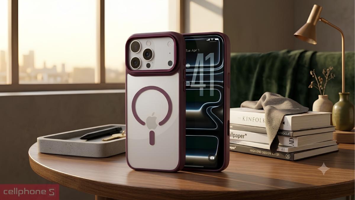 Ốp lưng iPhone 18 Pro Max17 Pro Max Mipow Mattex Camera Stand with Magsafe sở hữu thiết kế mỏng nhẹ cùng gam màu Tím mận sang trọng