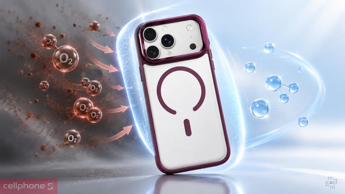 Ốp lưng iPhone 18 Pro Max17 Pro Max Mipow Mattex Camera Stand with Magsafe có lớp phủ Nano AF hạn chế tình trạng oxy hóa giữ màu ốp luôn bền lâu