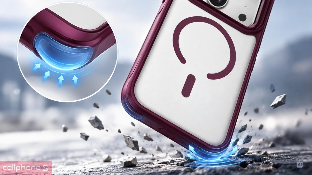 Ốp lưng iPhone 18 Pro Max17 Pro Max Mipow Mattex Camera Stand with Magsafe có đệm khí Nano Practice bốn góc hạn chế va đập hiệu quả khi rơi