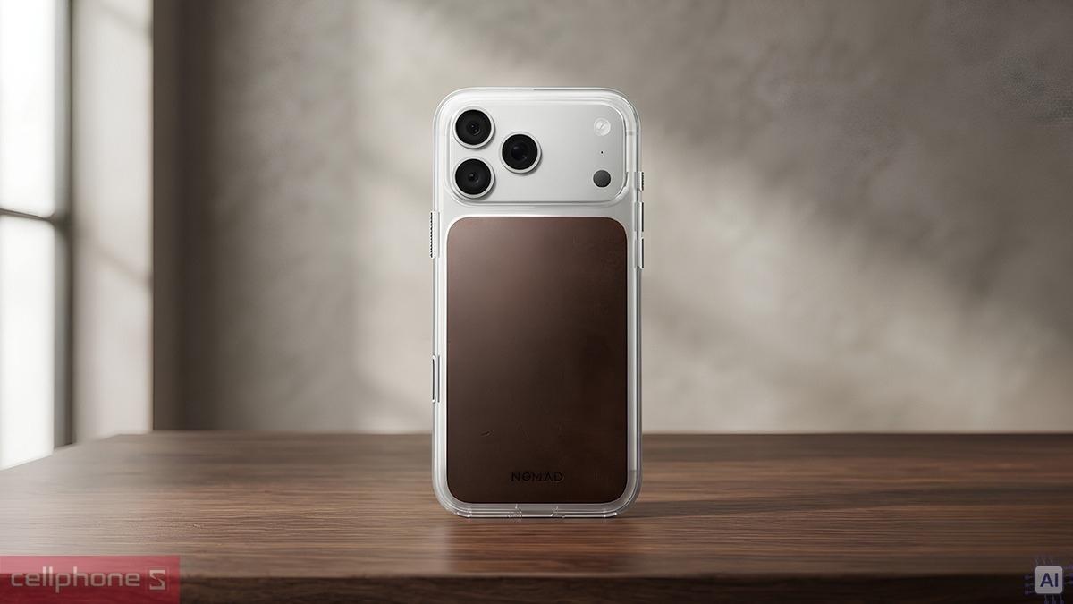 Ốp lưng iPhone 18 Pro Max17 Pro Max Nomad Clear Leather Horween Rustic sở hữu bề mặt da Horween Rustic lên màu theo thời gian