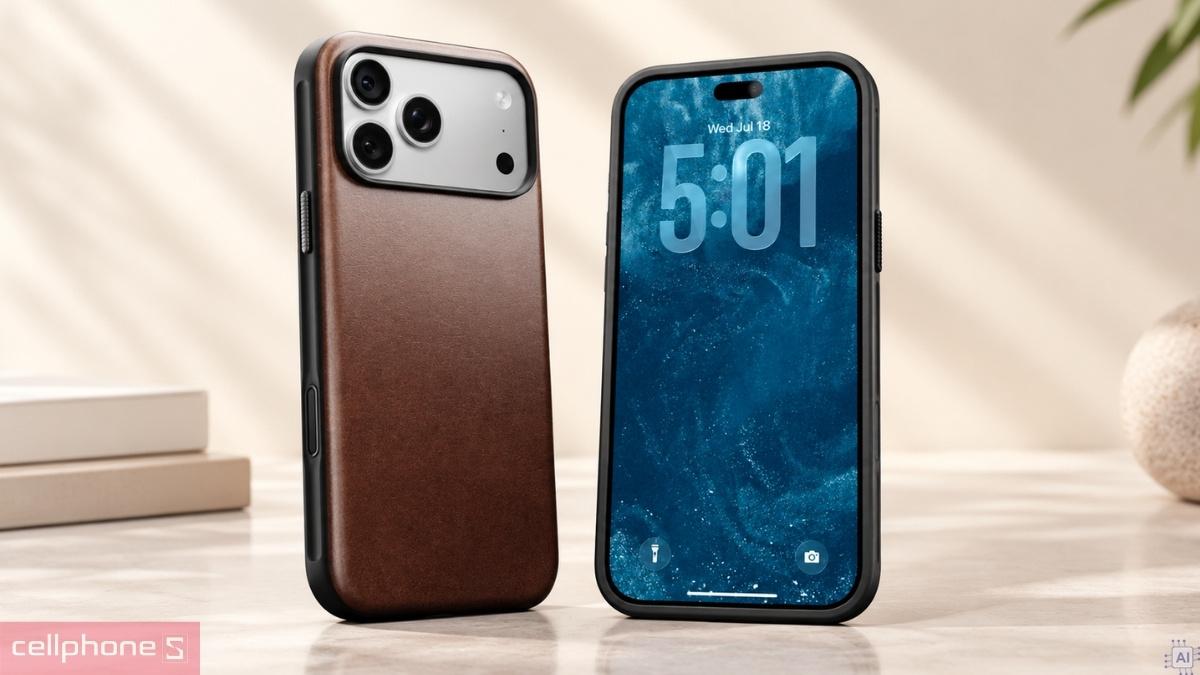 Nút bấm ốp lưng iPhone 18 Pro Max/17 Pro Max Nomad Modern Leather Horween