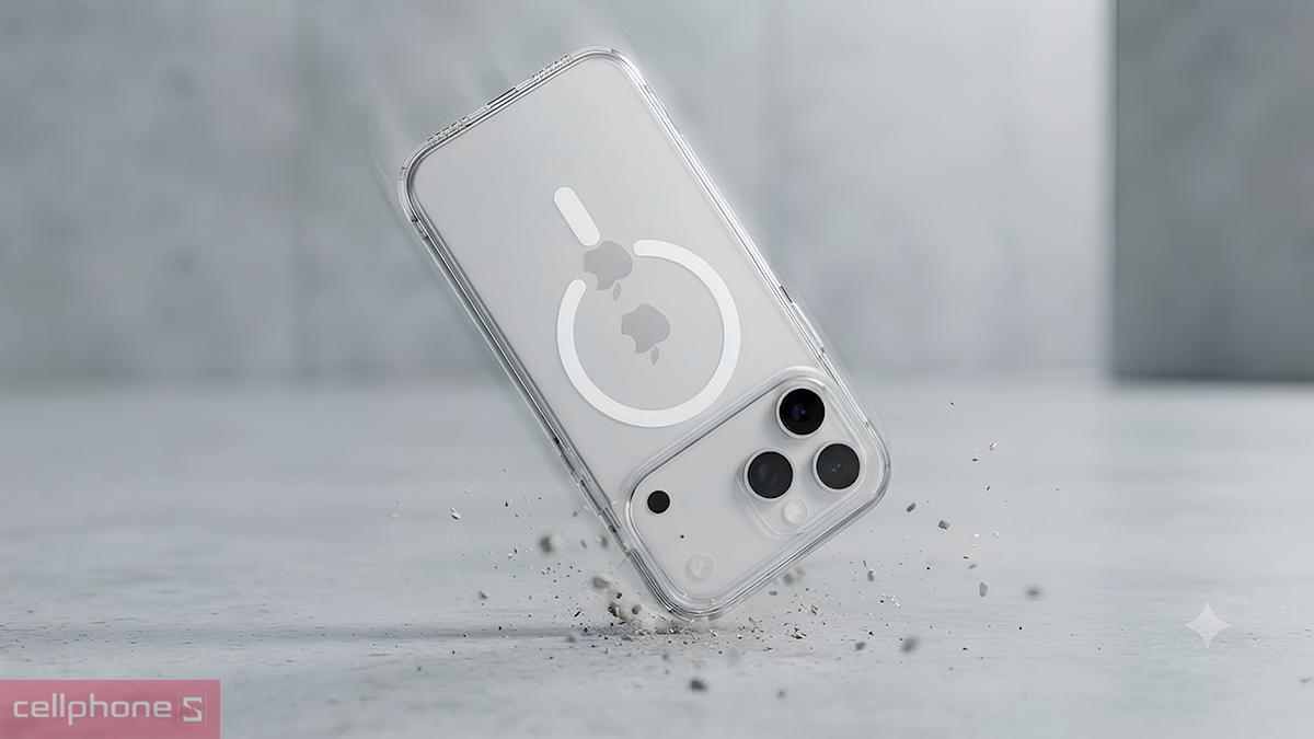Ốp lưng iPhone 18 Pro17 Pro Mipow Button Control Tempered Glass With Magsafe Transparent ứng dụng công nghệ Nano, kết hợp góc đệm hấp thụ lực và viền camera bảo vệ cao