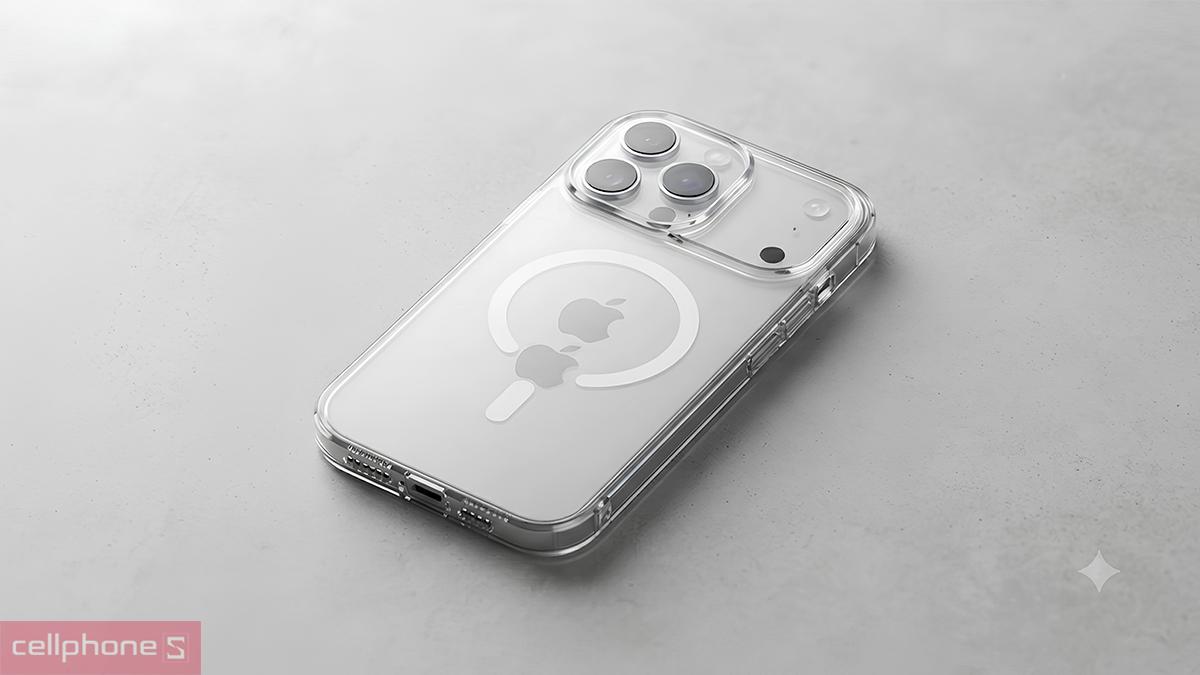 Ốp lưng iPhone 18 Pro17 Pro Mipow Button Control Tempered Glass With Magsafe Transparent có lớp phủ AF nano, hạn chế ố vàng theo thời gian