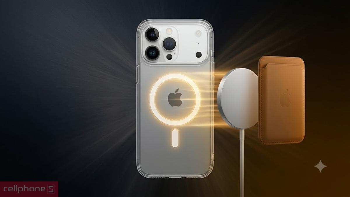 Ốp lưng iPhone 18 Pro/17 Pro Mipow Tempered Glass with MagSafe Transparent hỗ trợ sạc Magsafe và giúp gắn phụ kiện từ tính nhanh chóng