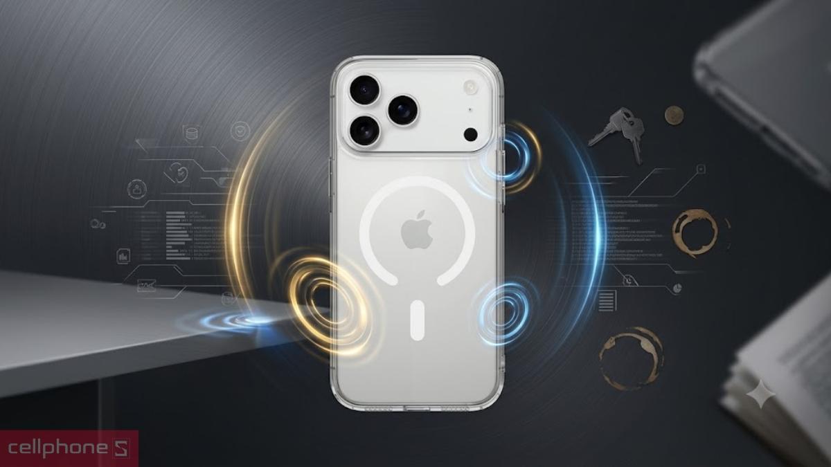 Ốp lưng iPhone 18 Pro/17 Pro Mipow Tempered Glass with MagSafe Transparent giúp hạn chế va đạp và bảo vệ máy trong suốt quá trình sử dụng