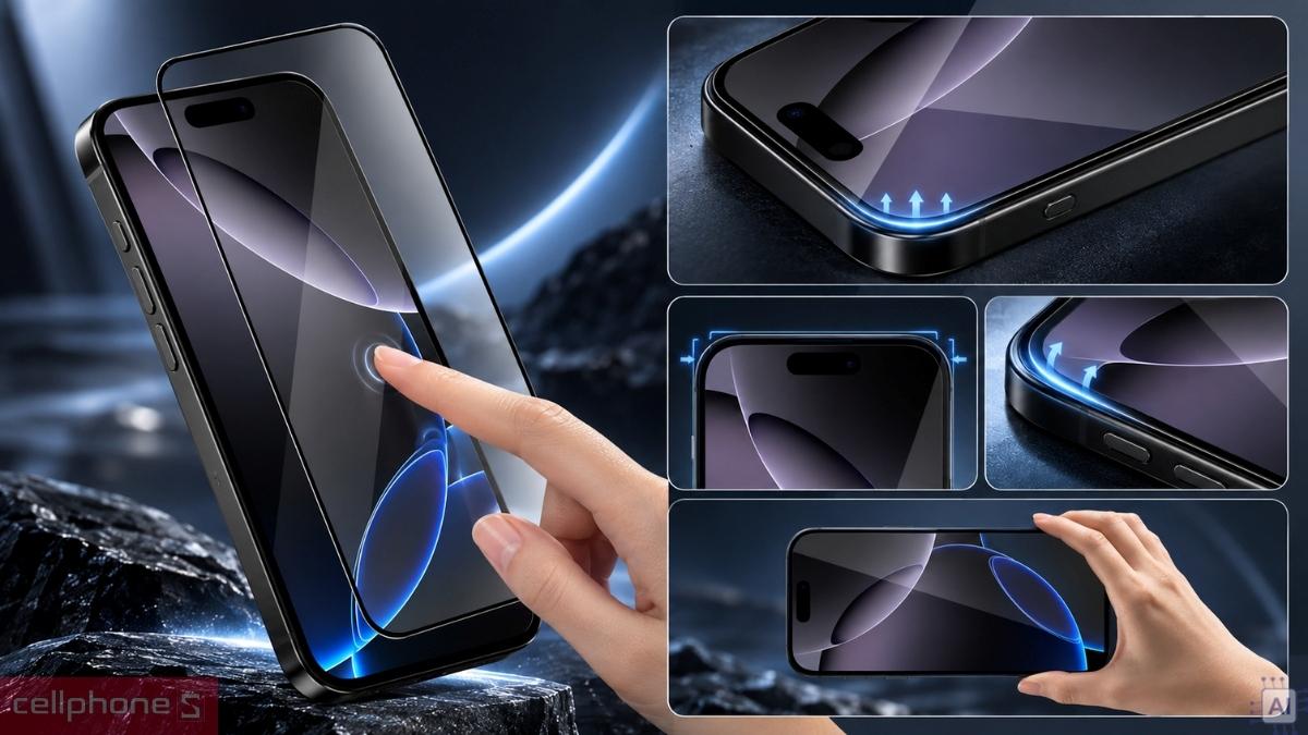 Dán kính cường lực màn hình iPhone 18 Pro/17 Pro Zeelot Solidsleek full viền đen cao cấp hỗ trợ căn chỉnh chính xác khi dán