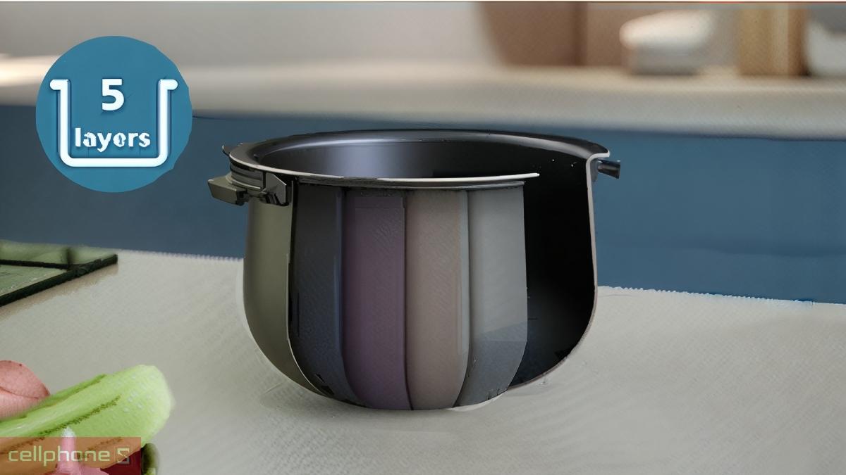 Thiết kế hiện đại và lòng nồi nhôm 5 lớp của Nồi cơm điện tử Philips HD4719/32