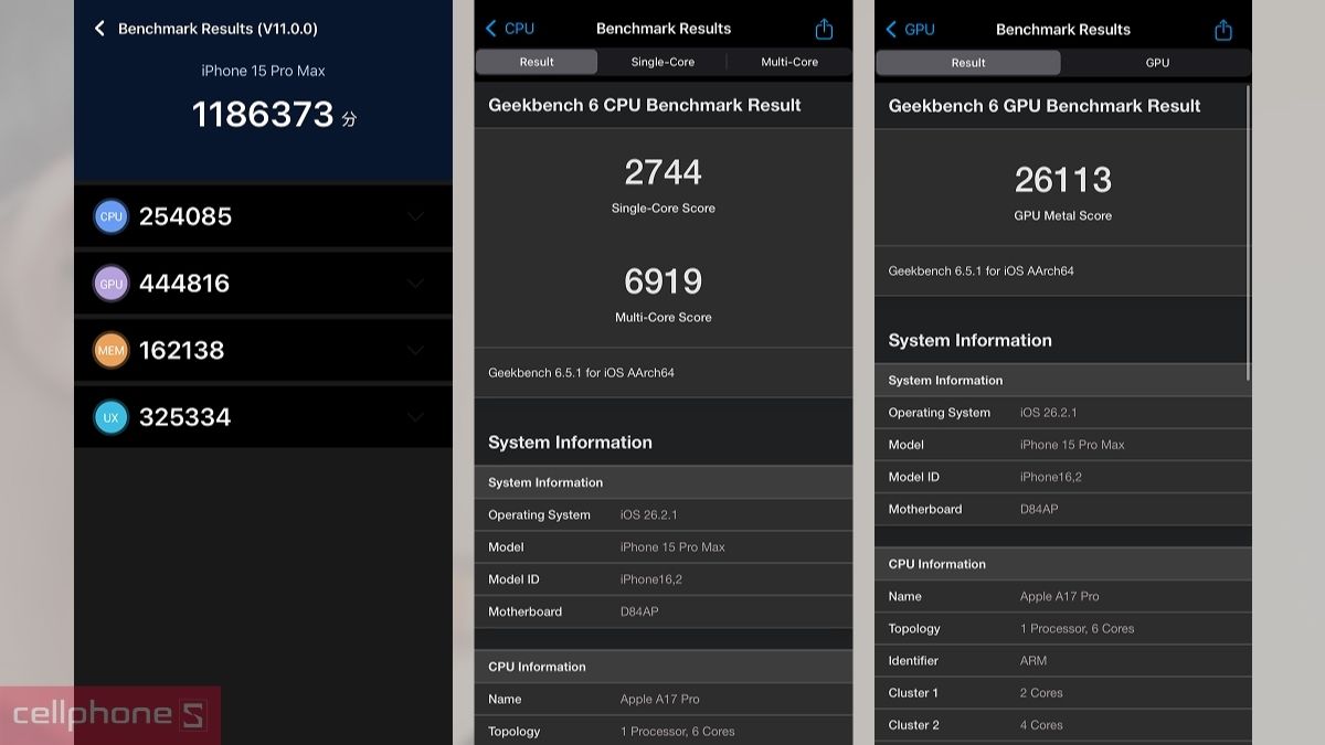 iPhone 15 Pro Max cho điểm hiệu năng ở mức cao