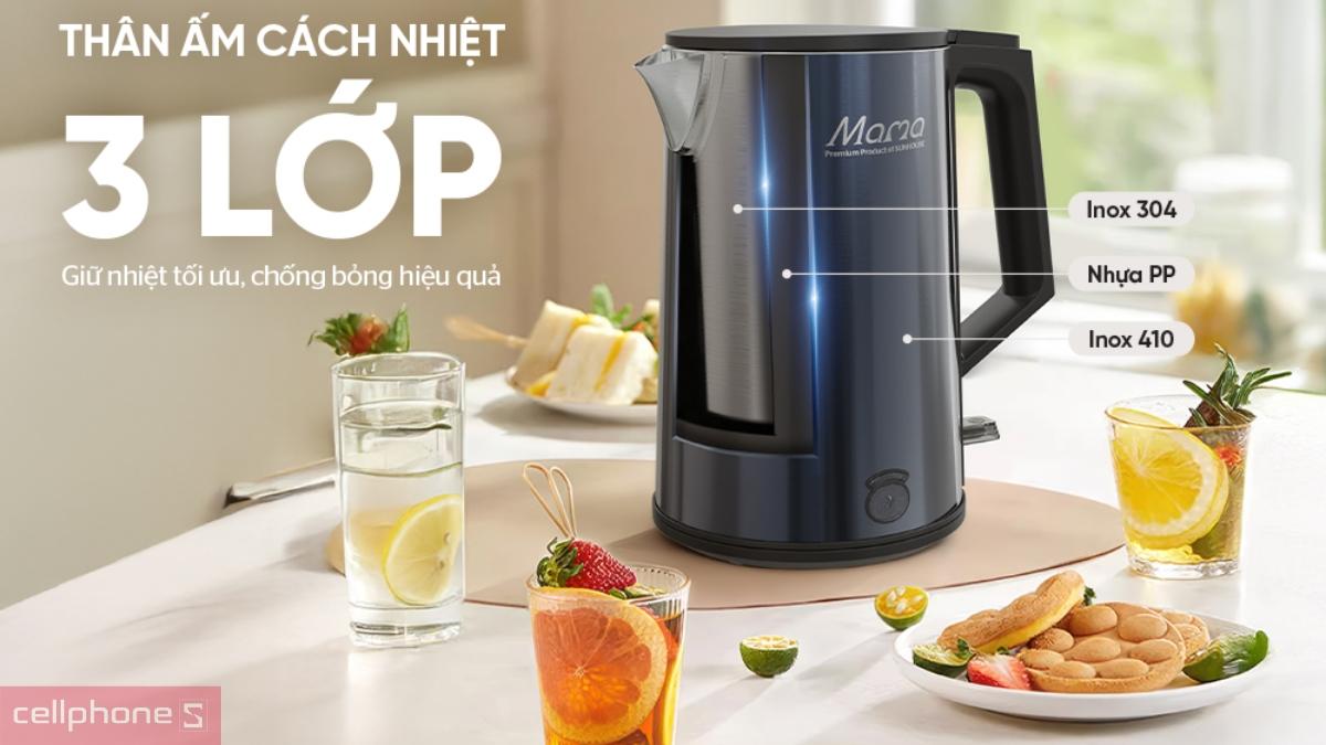 Thân ấm siêu tốc 3 lớp 1L Sunhouse Mama SHD1373 có 3 lớp cách nhiệt bền bỉ