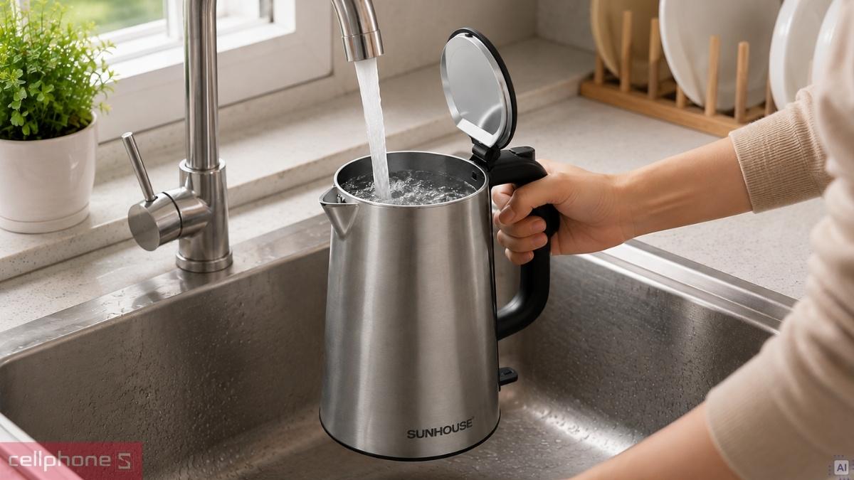 Tay cầm ấm siêu tốc Inox 2 lớp 2L SUNHOUSE SHD1396