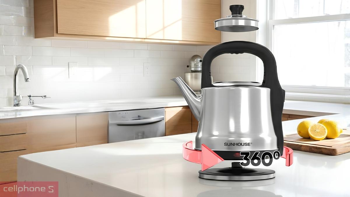 Ấm siêu tốc Inox 5L Sunhouse SHD1403 có đế tiếp điện xoay 360 độ