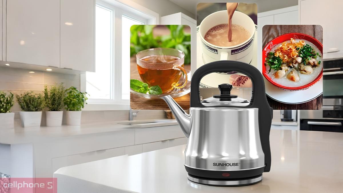 Ấm siêu tốc Inox 5L Sunhouse SHD1403 phù hợp để pha sữa, trà và nấu ăn mỗi ngày khi cần
