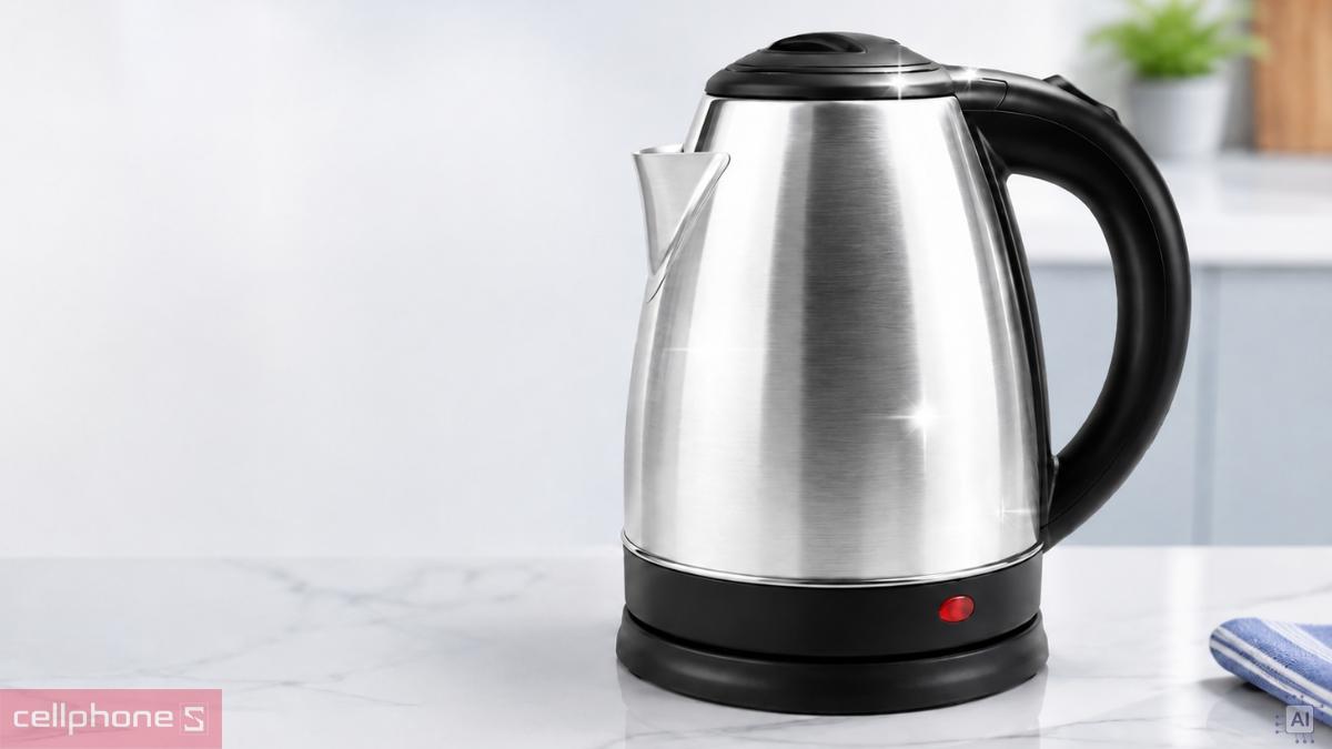 Thiết kế thân ấm inox sáng bóng, hạn chế bám cặn của Ấm siêu tốc inox Sunhouse SHD1182