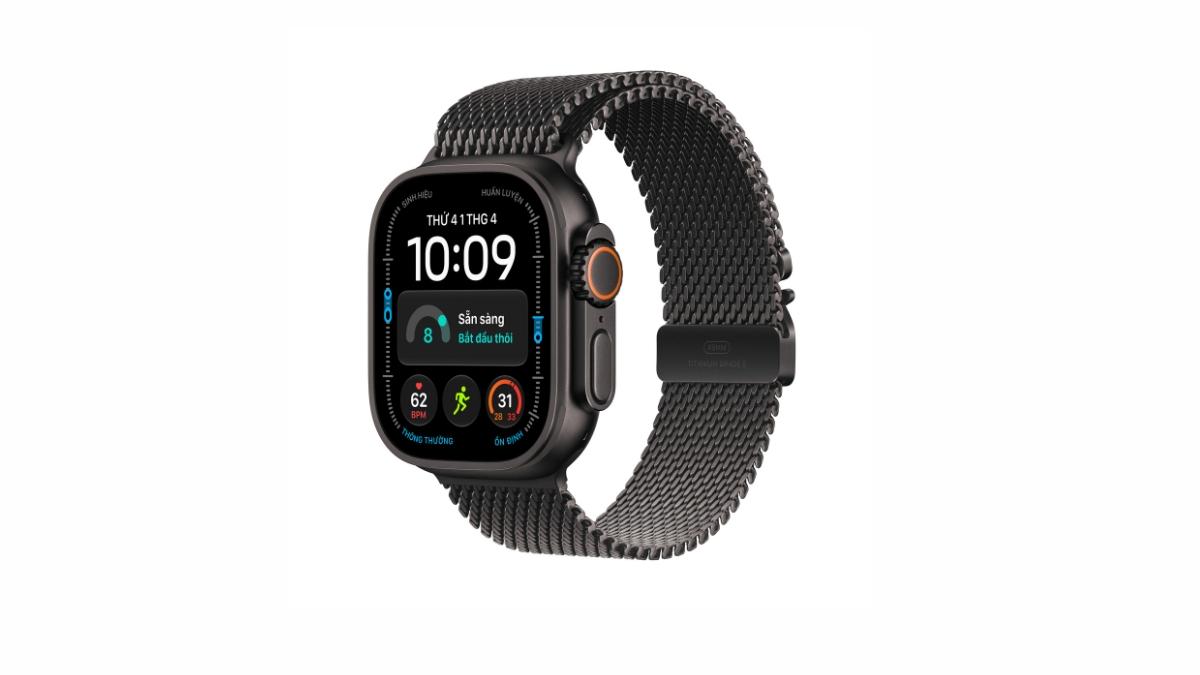 Góc nhìn cận cảnh thân máy Apple Watch Ultra 4 49mm (5G) Viền Titan Dây Titan
