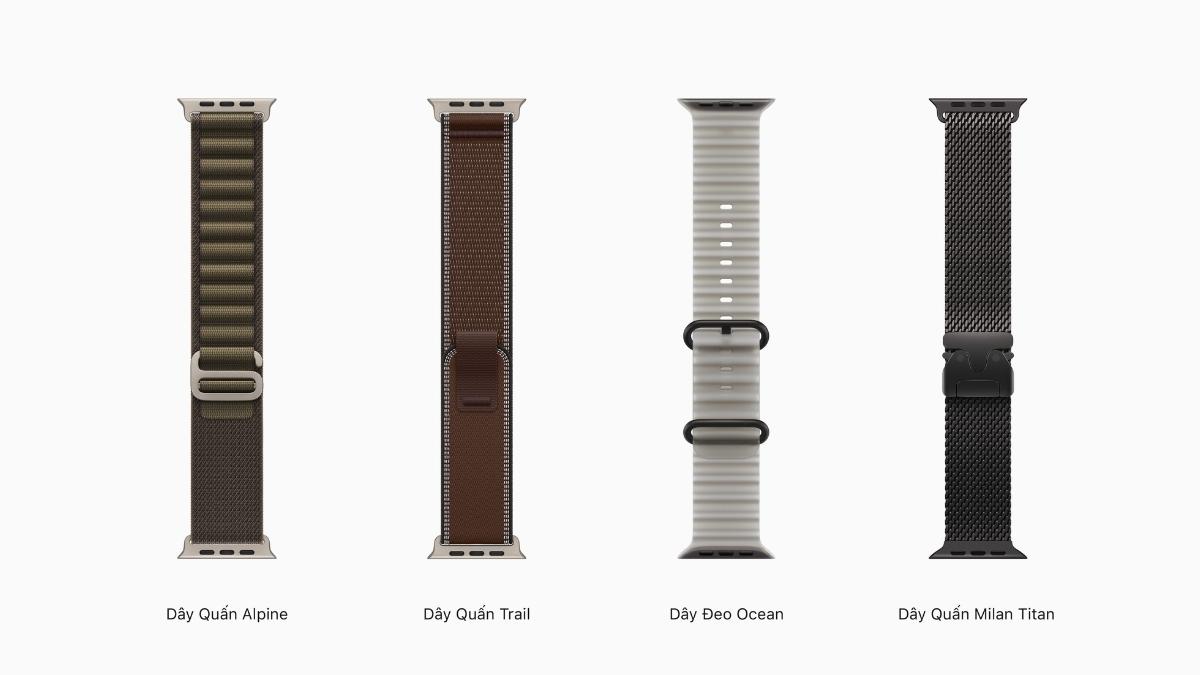 Bảng so sánh các kiểu dây đeo cho Apple Watch Ultra 4 49mm (5G) Viền Titan Dây Titan
