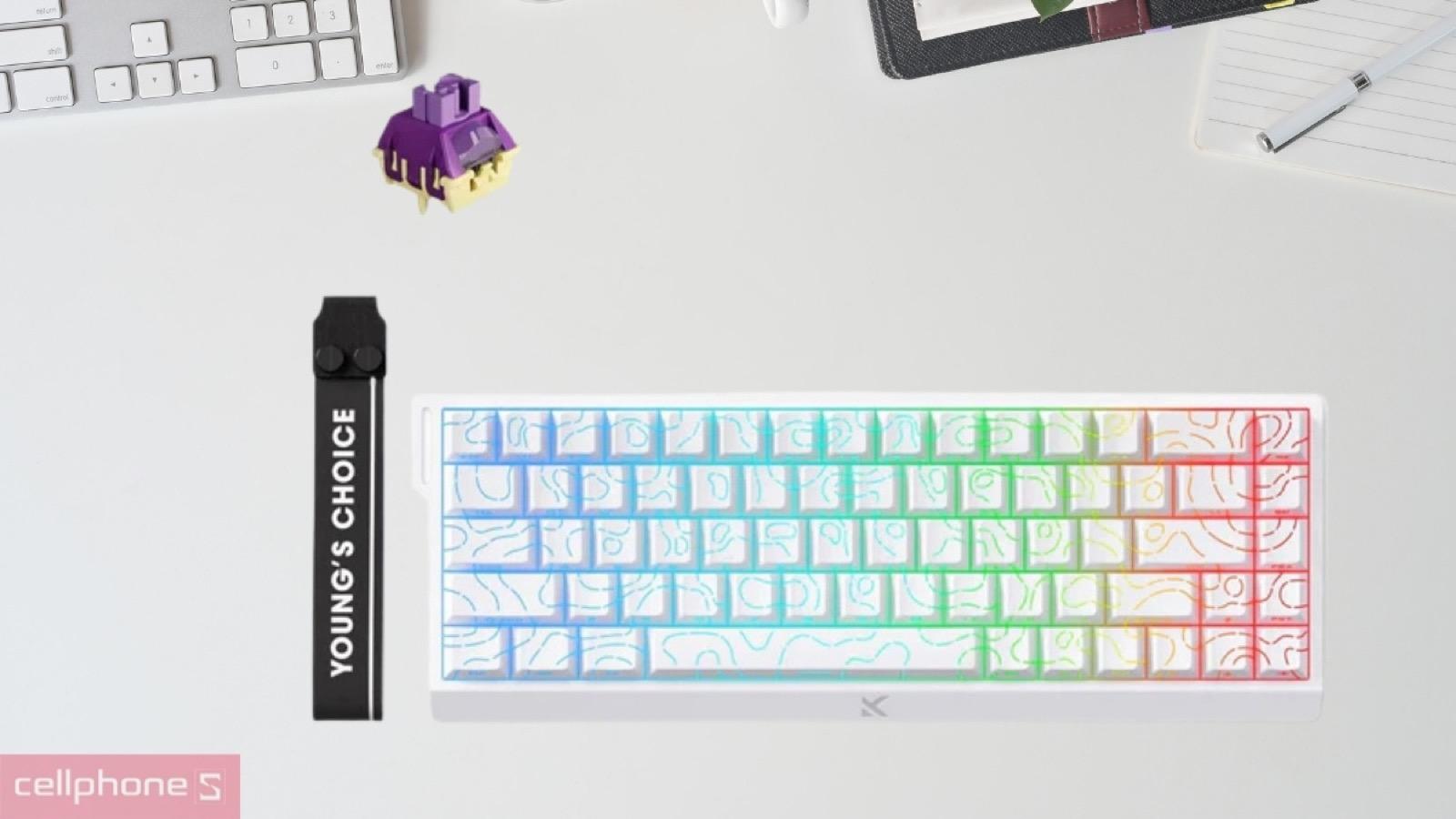 Thiết kế White Topographic và đèn nền RGB rực rỡ của Bàn phím gaming có dây MCHOSE ACE68 HE Magnetic Rapid Trigger White Topographic
