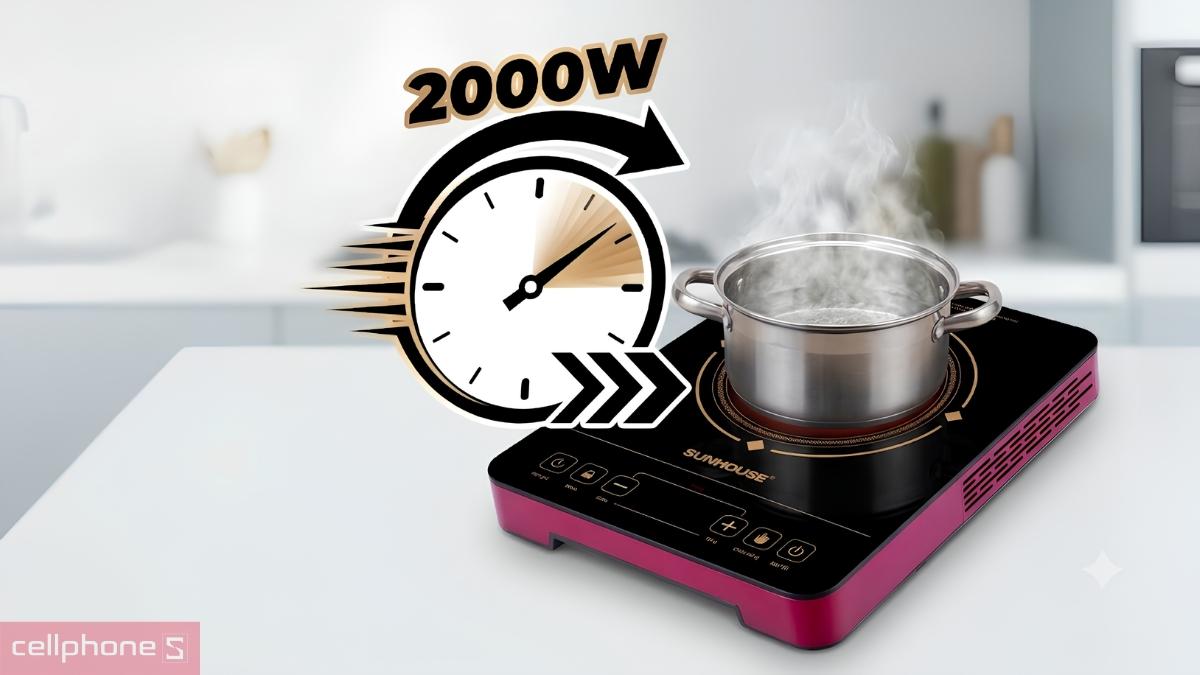 Bếp hồng ngoại cảm ứng Sunhouse SHD6014 có công suất nấu lên đến 2000W
