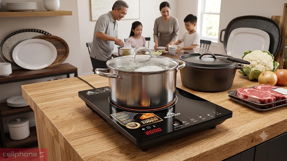 Bếp từ đơn Hòa Phát HPC 1S15H có công suất 2000W rút ngắn thời gian đun sôi cho bữa ăn nhiều món