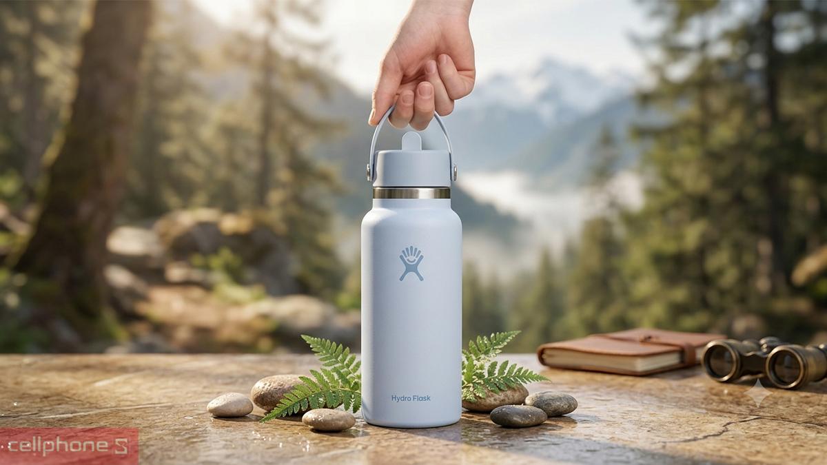 Bình giữ nhiệt Hydro Flask Wide Flex Straw Cap 946ml W32CFS thiết kế dáng trụ, có quai cầm