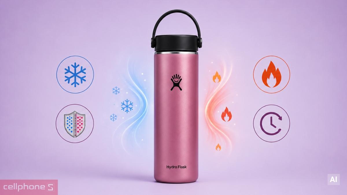 Công nghệ TempShield giữ nhiệt hiệu quả trên Bình giữ nhiệt Hydro Flask Lightweight Flex Cap 710ml LW24LWB