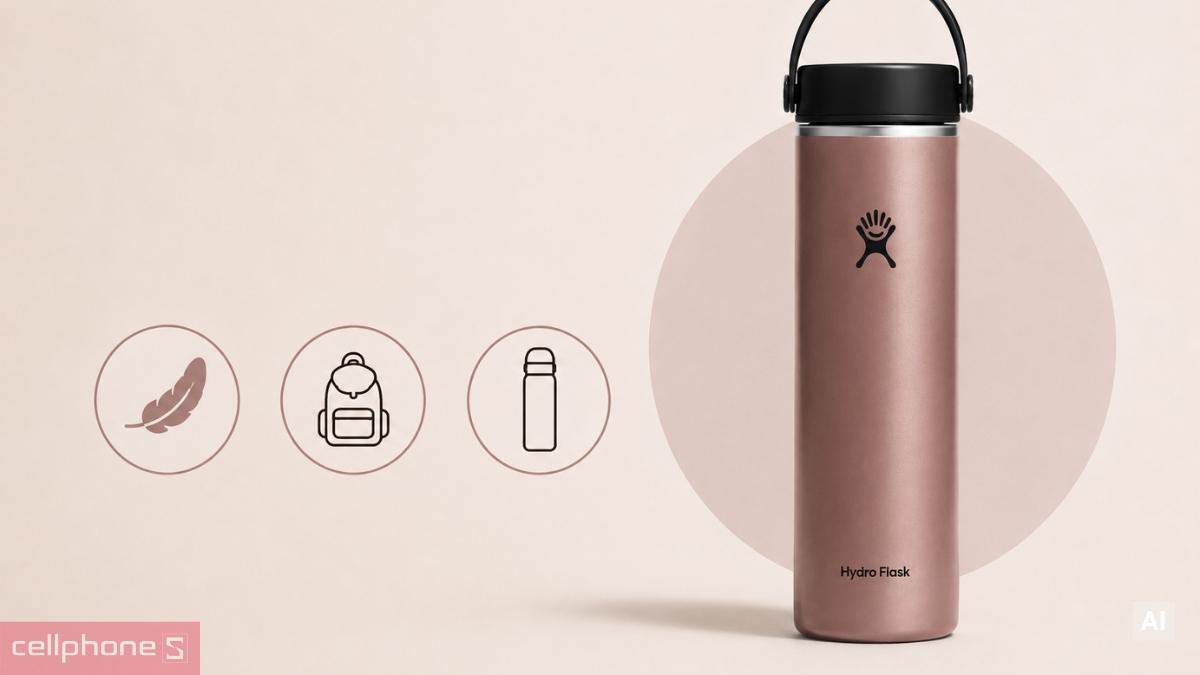 Thiết kế nhỏ gọn, nhẹ hơn 25% của Bình giữ nhiệt Hydro Flask Lightweight Flex Cap 710ml LW24LWB