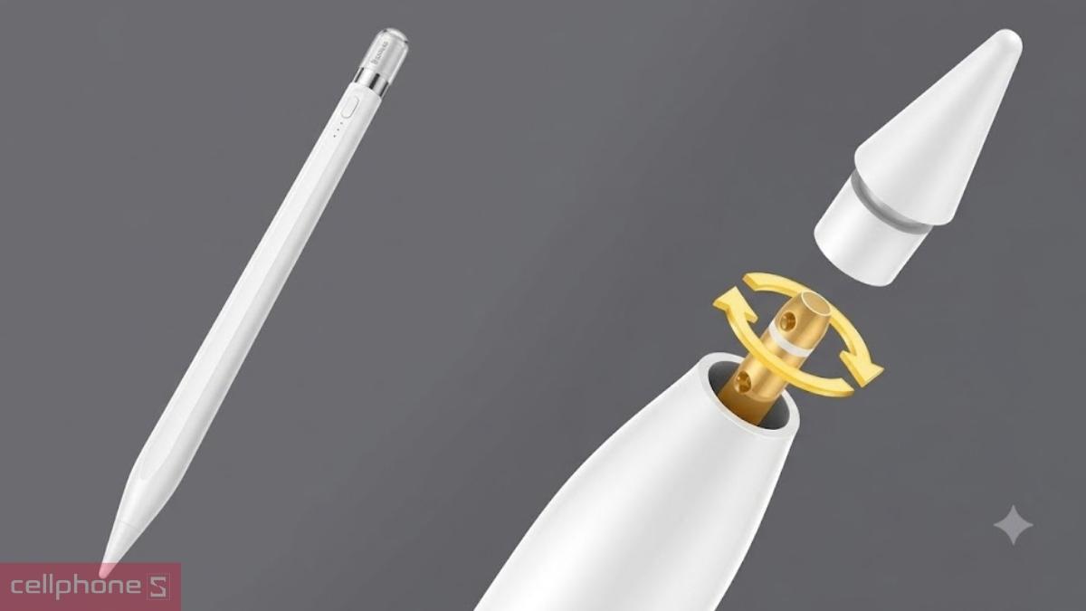 Đầu ngòi mạ vàng LDS của bút cảm ứng iPad Baseus Smooth Writing 3 Wired Charging Stylus Active Wireless New