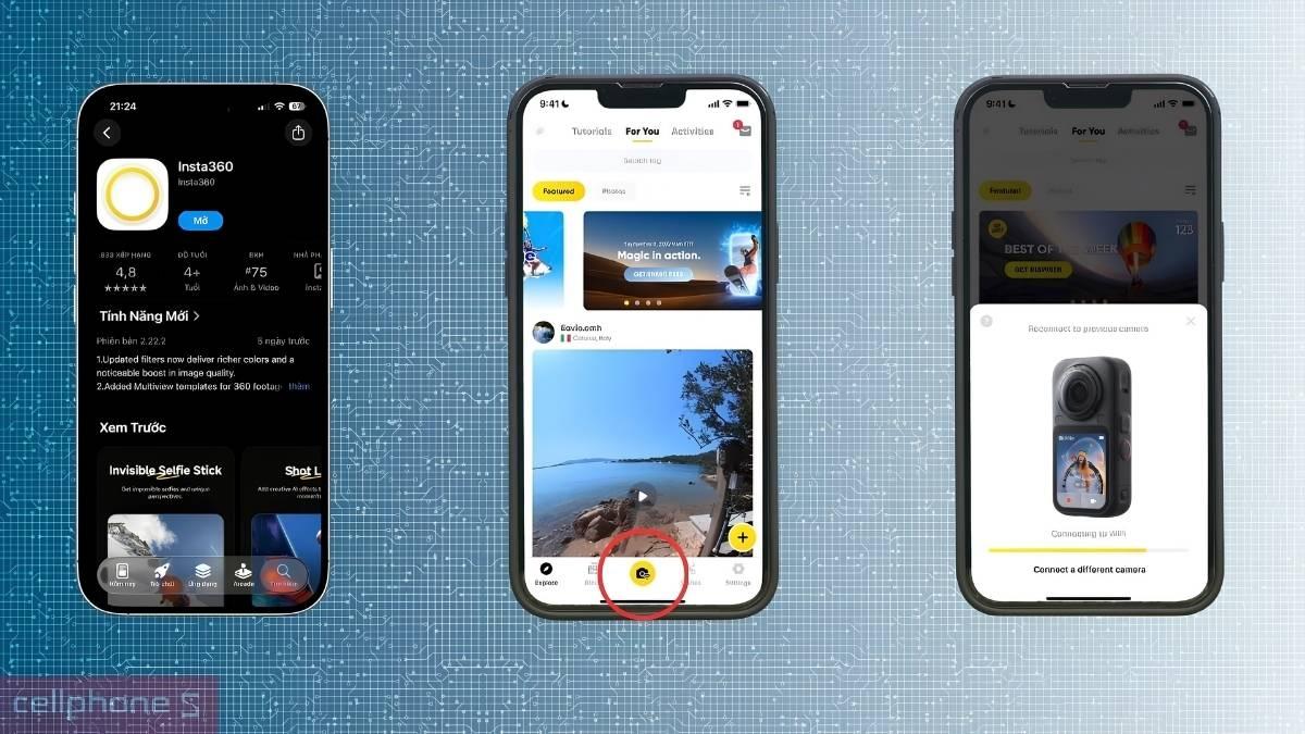 App Insta360 hỗ trợ điều khiển thiết bị hiệu quả.
