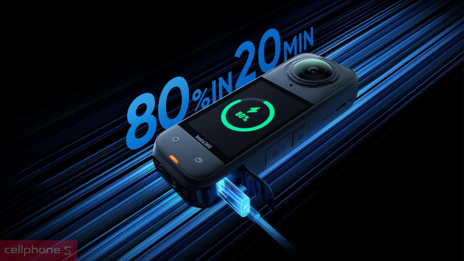 Insta360 X6 hỗ trợ sạc nhanh giúp rút ngắn thời gian chờ giữa các lần ghi hình