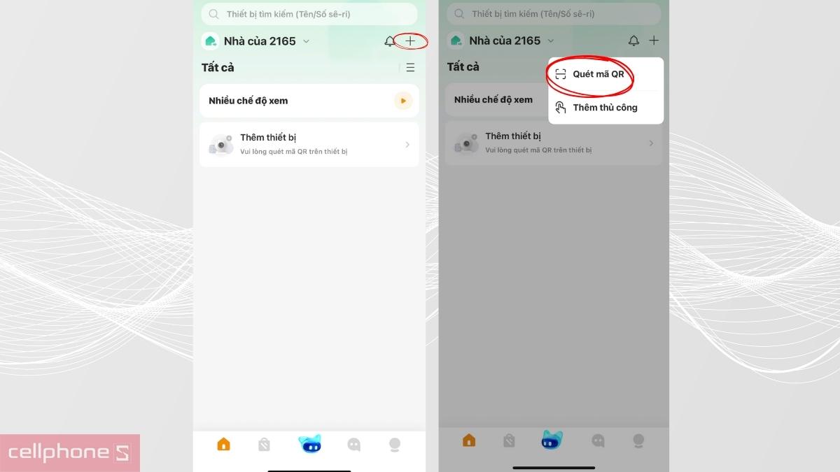 Chọn dấu (+) trên app sau đó tiến hành kết nối camera