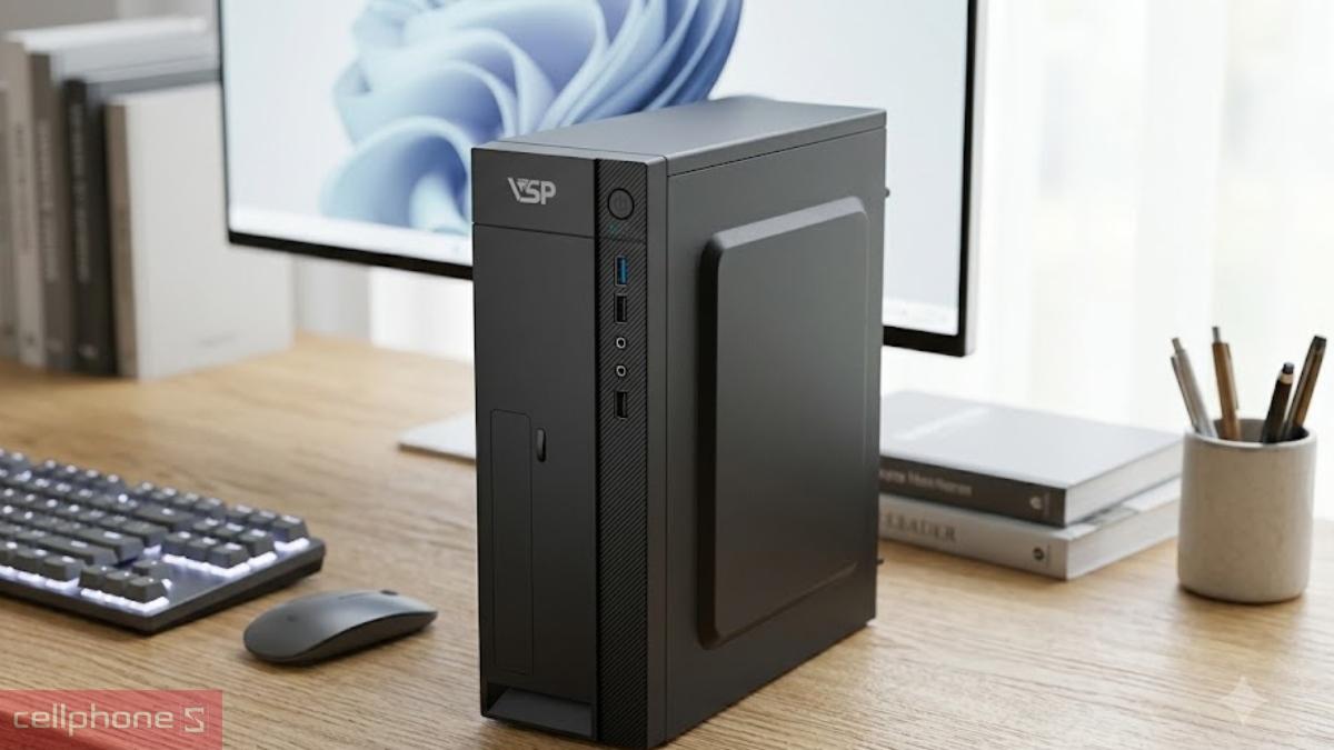 Hệ thống cổng kết nối trên case máy tính VSP G842 Slim Desktop M-ATX