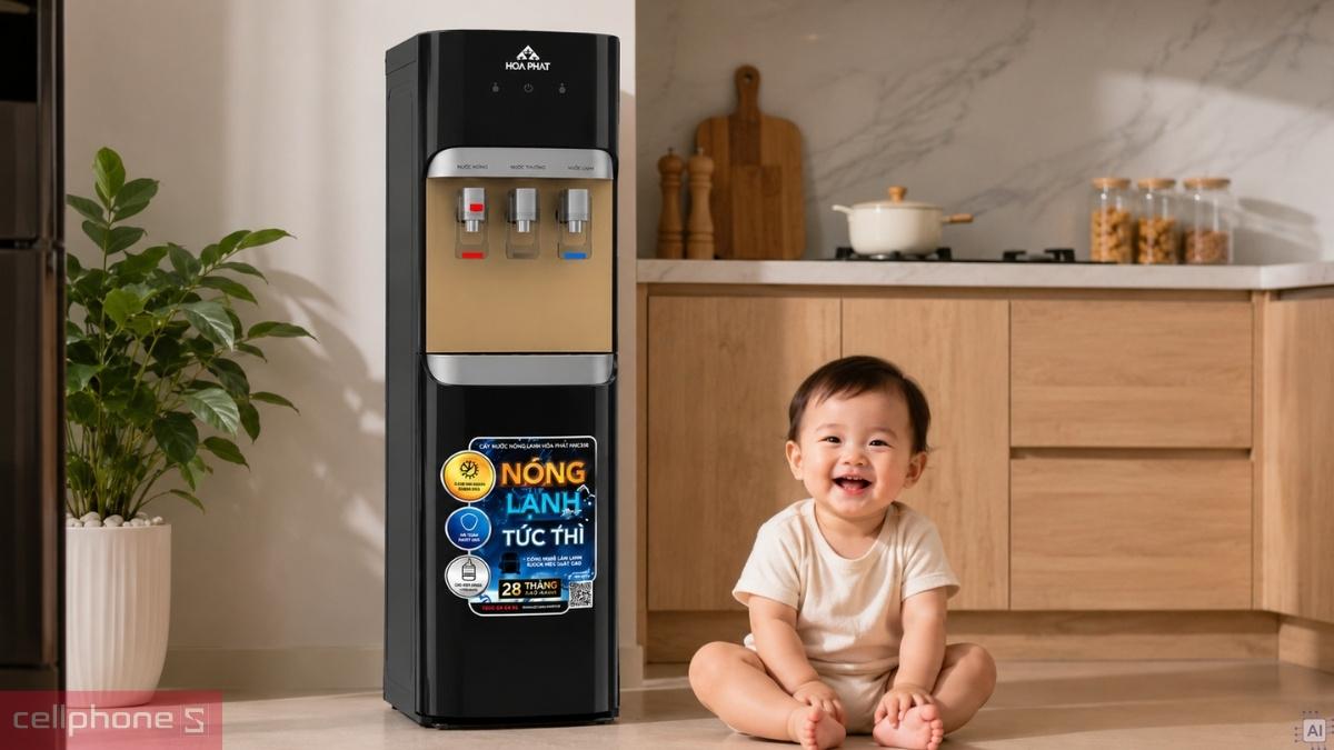 An toàn với cây nước nóng lạnh hút bình Hoà Phát HHC388