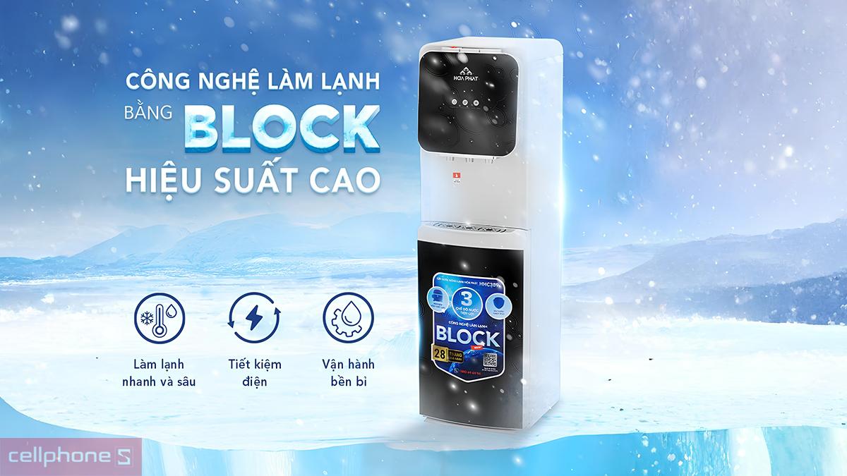 Cây nước nóng lạnh hút bình Hòa Phát HHC389 làm lạnh bằng công nghệ Block chạy gas R134a