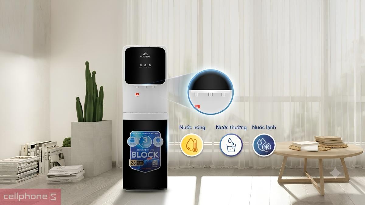 Cây nước nóng lạnh hút bình Hòa Phát HHC389 trang bị 3 vòi riêng cho 3 loại nước nóng, lạnh, thường