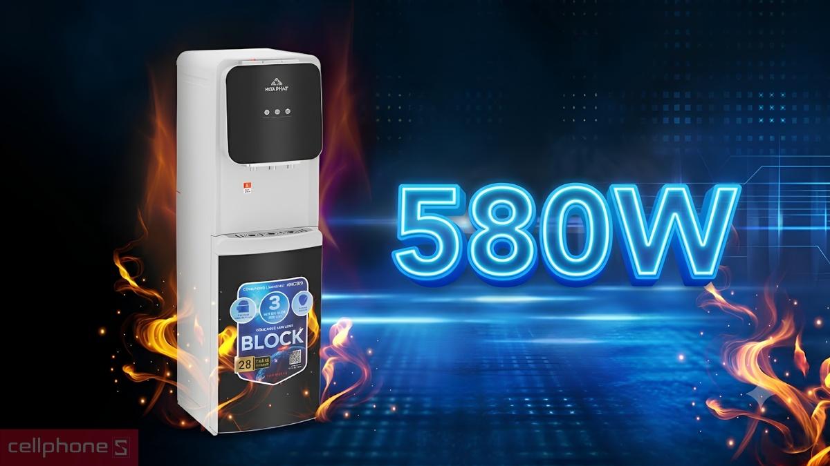 Cây nước nóng lạnh hút bình Hòa Phát HHC389 làm nước sôi nhanh với công suất 580W