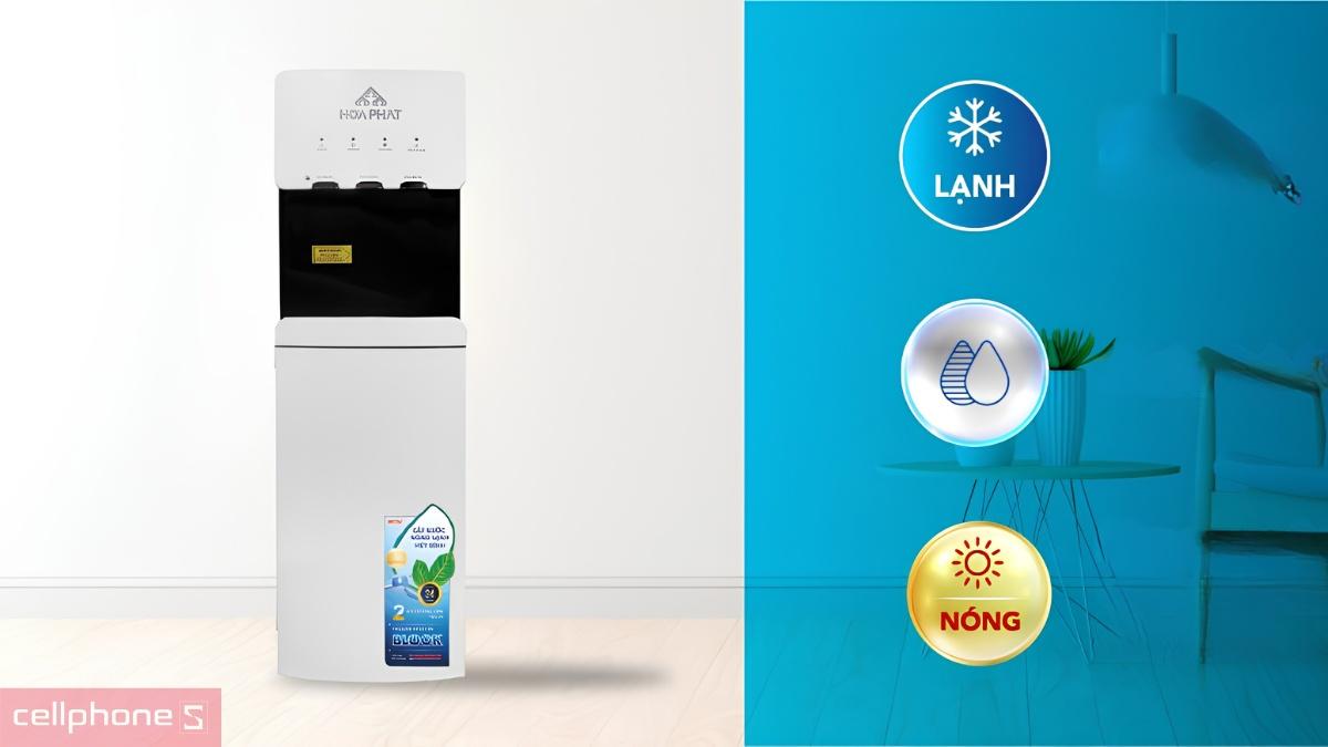 Cây nước nóng lạnh hút bình Hòa Phát HWP B1CI có 3 chế độ nhiệt tương ứng với 3 vòi nước