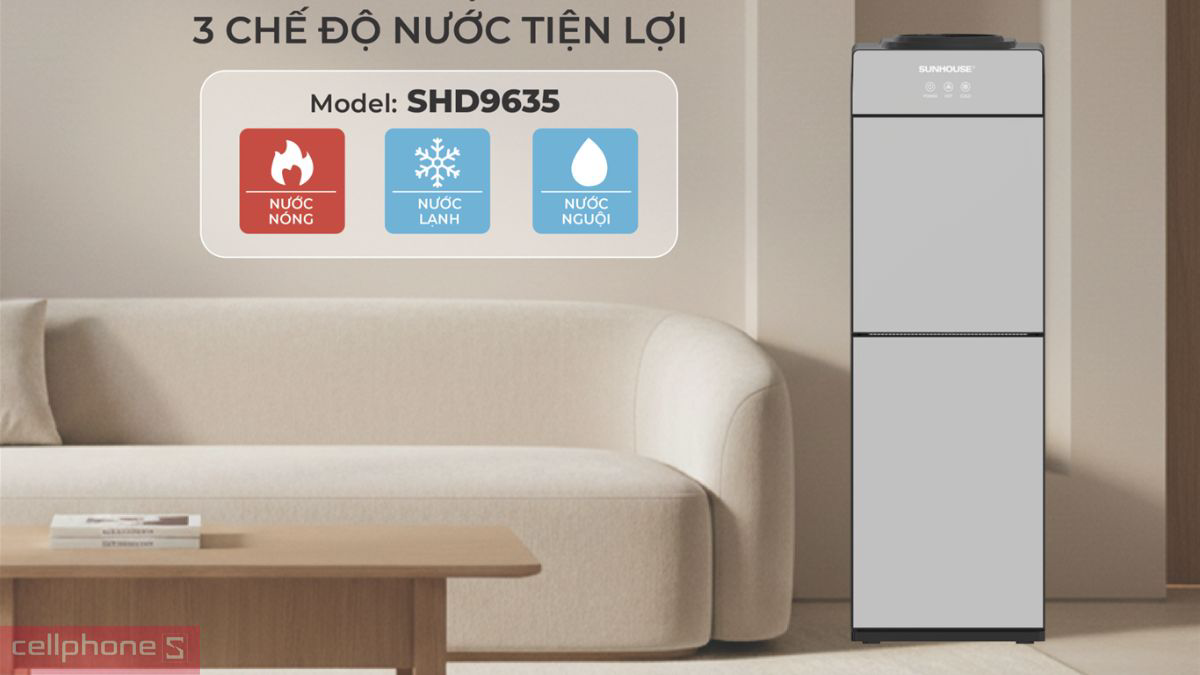 Cây nước nóng lạnh SUNHOUSE SHD9635 có 3 chế độ tiện lợi