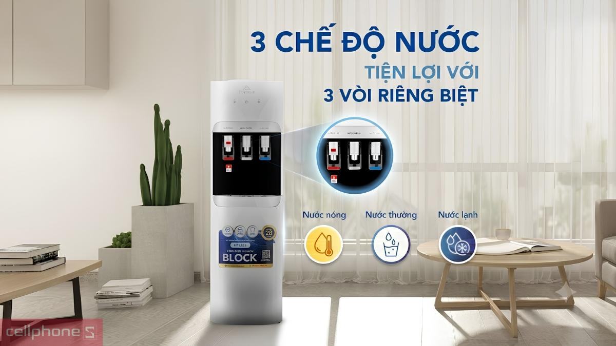 Cây nước nóng lạnh úp bình Hòa Phát HTL266 có 3 chế độ nước với 3 vòi riêng biệt tiện lợi