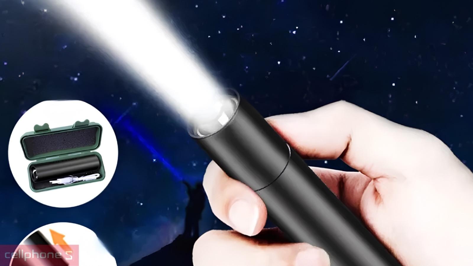 Khả năng chiếu sáng ngoài trời của Đèn pin mini cầm tay Kitawa đa năng tích hợp cổng sạc USB 3 chế độ sáng