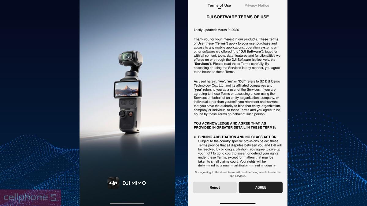 Giao diện DJI Mimo của DJI Osmo Pocket 3 Creator Combo kèm thẻ nhớ MicroSD SanDisk Creator 128GB