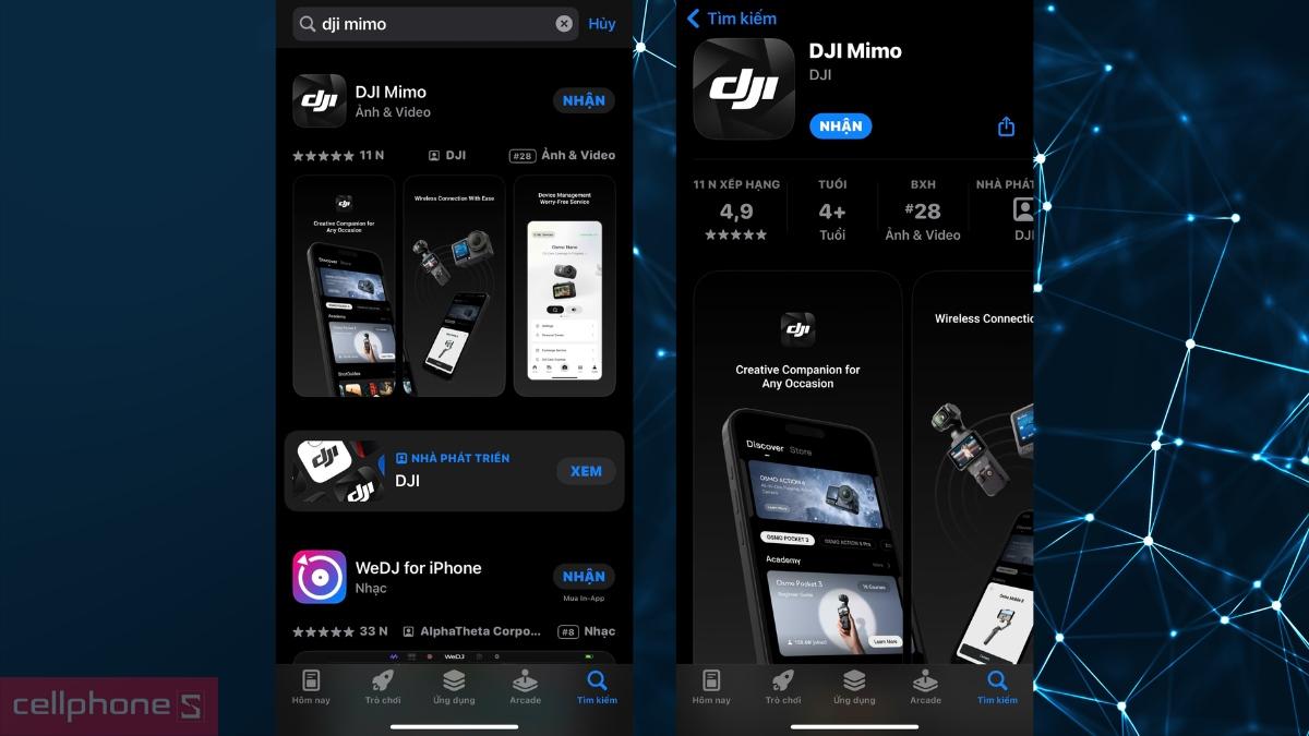 Ứng dụng DJI Mimo cho DJI Osmo Pocket 3 Creator Combo kèm thẻ nhớ MicroSD SanDisk Creator 128GB
