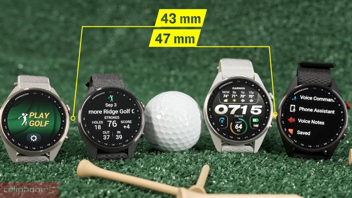 Đồng hồ thông minh Garmin Approach S72 43mm và bản 47mm khác nhau về kích thước, màn hình và thời lượng pin