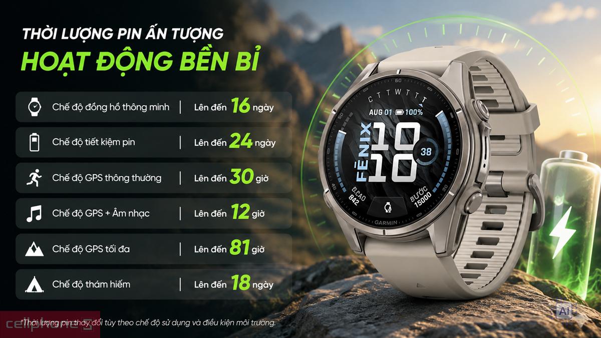 Đồng hồ Garmin Fenix 9 với thời lượng pin lên đến 16 ngày