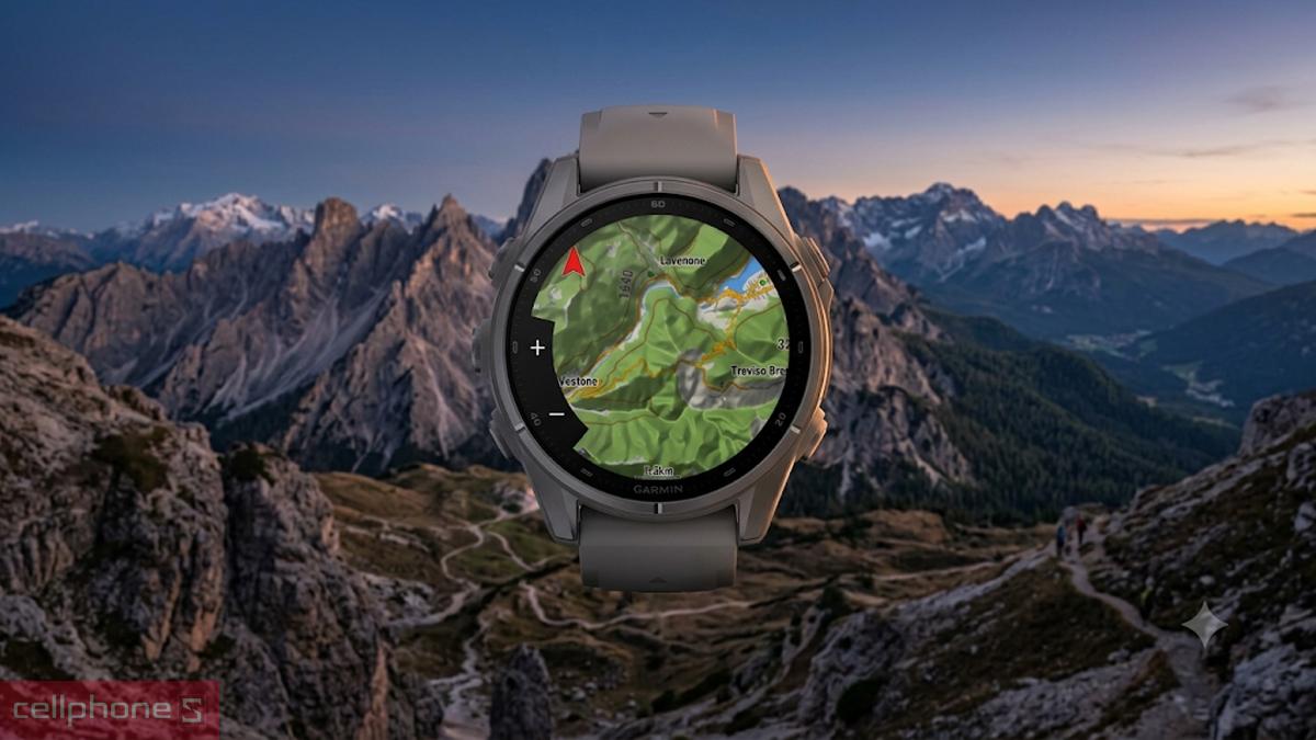 Định vị GPS SatIQ và bản đồ đa châu lục trên đồng hồ thông minh Garmin Fenix 9 43mm