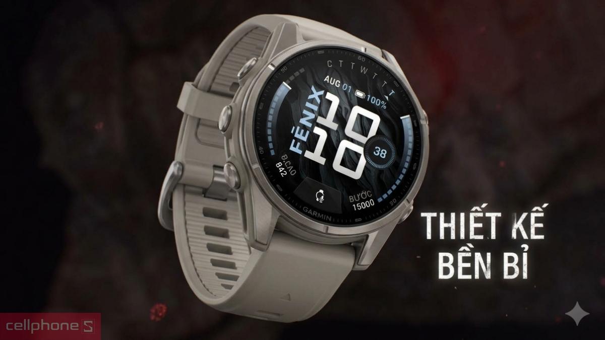 Thiết kế viền Titanium bền bỉ của đồng hồ thông minh Garmin Fenix 9 43mm